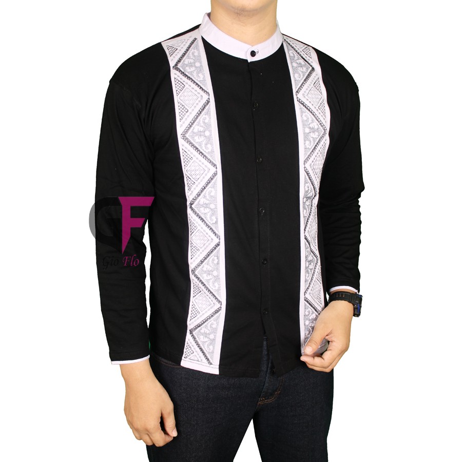 GIOFLO Pakaian Muslim Pria Baju Koko Kombinasi Hitam Putih Black / KKL 81