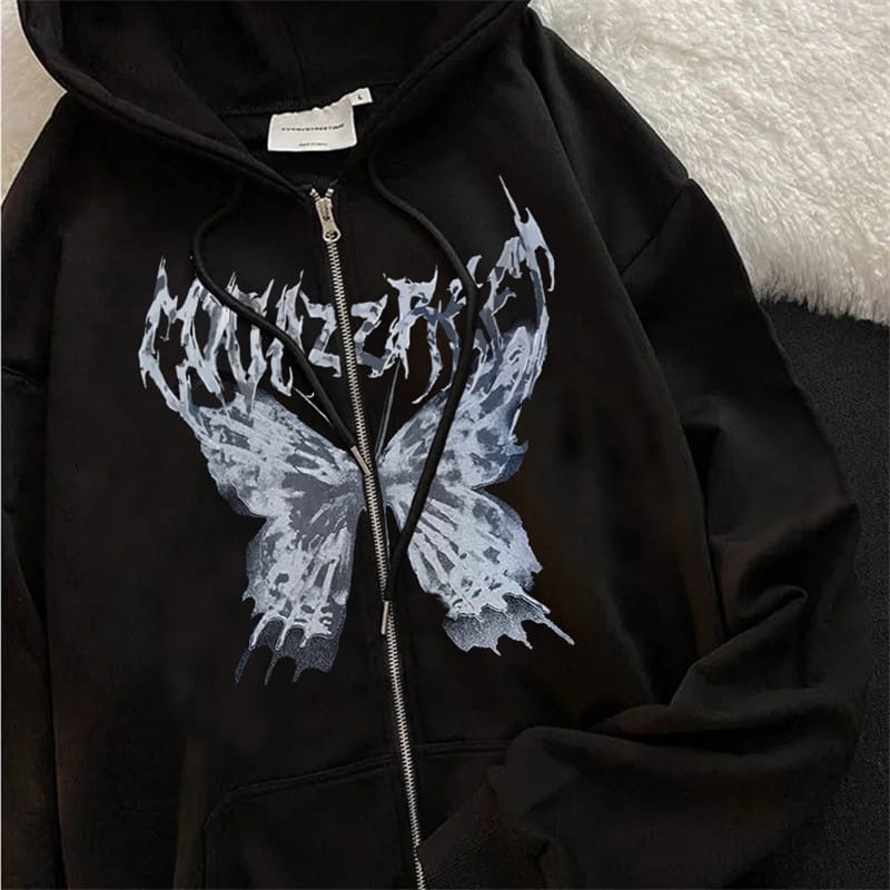 BUTTERFLY 2XL Hoodie Zipper Oversize Pria Wanita Jacket Casual Kece OOTD Terkini Ala Korean