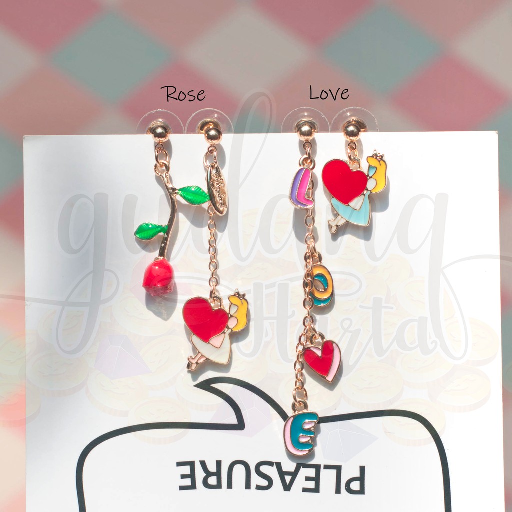 Anting Stud Alice Rose and Love Panjang Lucu Unik GH 203464