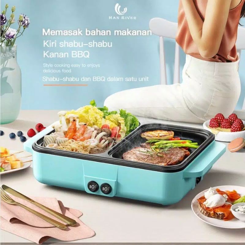 TERBARU !!! KOREAN GRILL 601 / ELECTRIC HOT PAN 2 IN 1 / BBQ ELECTRIC GRILL MULTIFUNGSI TERMURAH !!