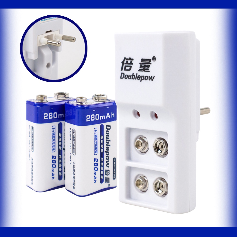 Charger Baterai 9V 2 Slot Dengan 2 PCS Baterai 9V 280mAh Isi Ulang