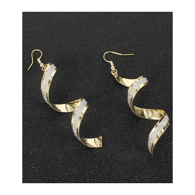 LRC Anting Tusuk Fashion Golden Frosted Spiral Alloy Earrings K44359