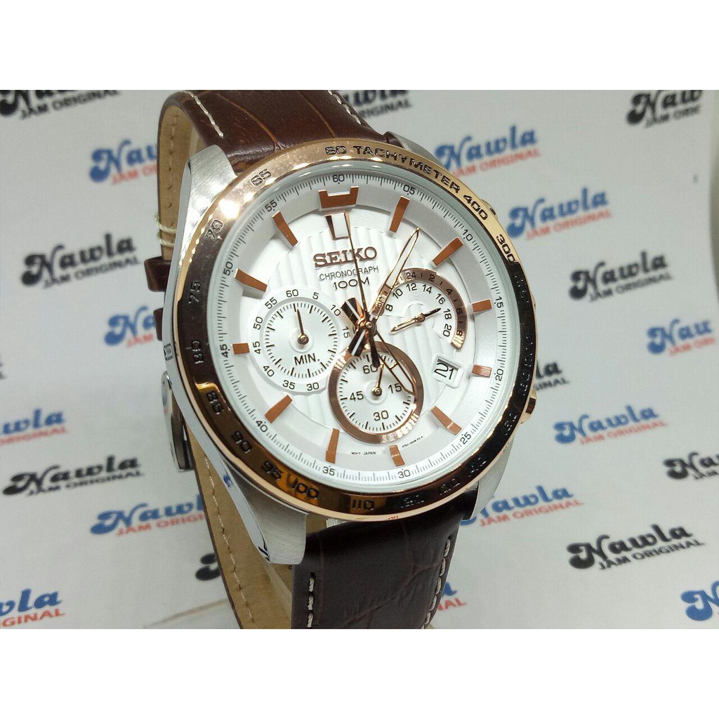 Seiko Quartz SSB306P1 Chronograph Brown Leather - Jam Tangan Pria SSB306