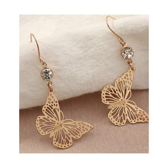 LRC Anting Gantung Fashion Hollow Butterfly Flower Leaf Diamond Earrings P05042