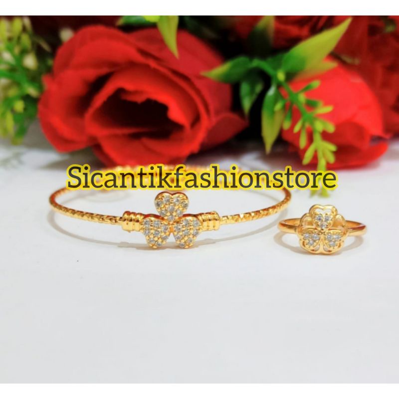 Gelang Titanium Anak Anak Perhiasan Set Anak Anak Gelang Cincin Motif Bunga Terlaris Anti Karat