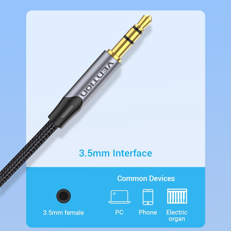 VENTION BAR Kabel AUX jack 3.5 ke dual mono TS 6,5 mm Braided premium