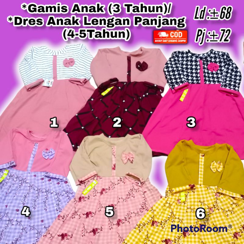 Dress anak lengan panjang 4-5 Tahun / Gamis anak 3 Tahun / Kado anak perempuan/ Hadiah anak perempua