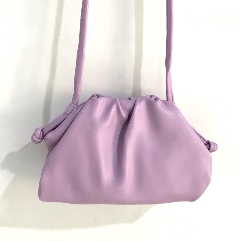 purple lilac mini bag tas pastel aesthetic crossbody sling dumpling cloud zara leather pouch clutch