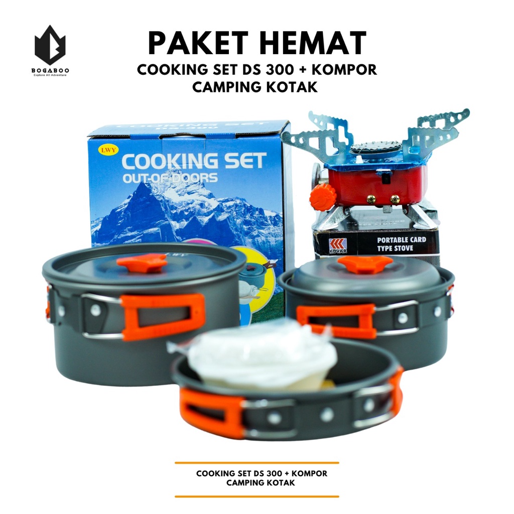 Paket Hemat Cooking Set DS 300 + Kompor Kotak kovar - Paket Kompor kemping - kompor outdoor - kompor kemping