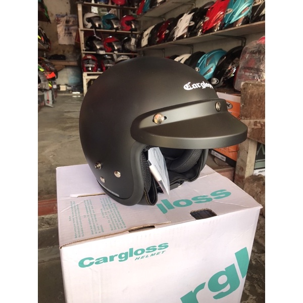 HELM CARGLOSS BLACK DOFF+KACA DATAR ORIGINAL