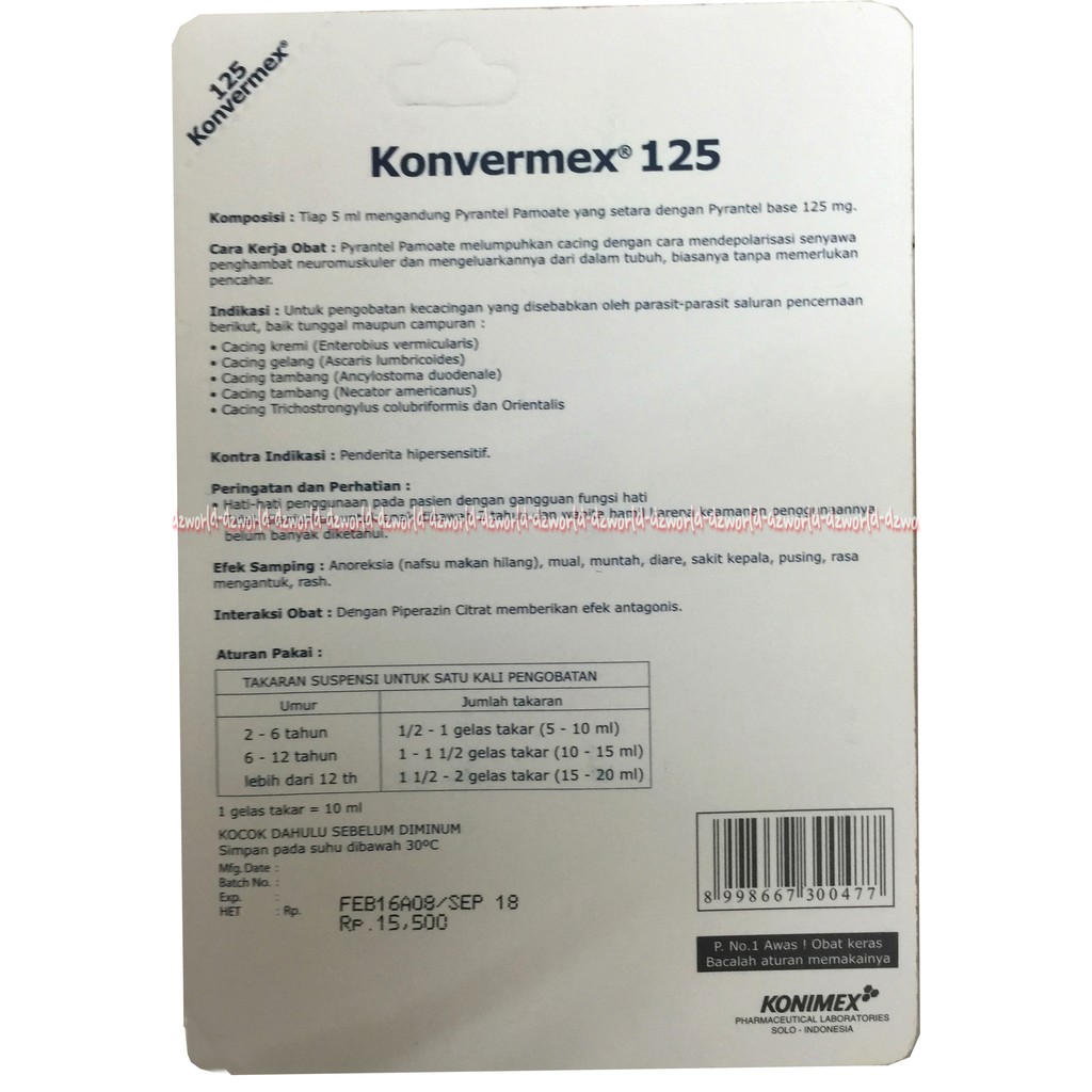 Konvermex 125 Pyrantel Pamoate Obat Cacing Anak Syrup Rasa Jeruk 10ml Kon Vermex Konfermex Pirantel Orange