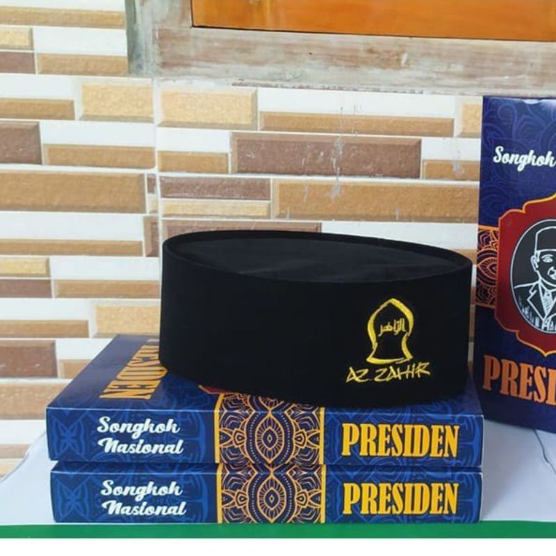 peci az zahir / peci hitam az zahir / songkok hitam logo az zahir tinggi 9cm non ac