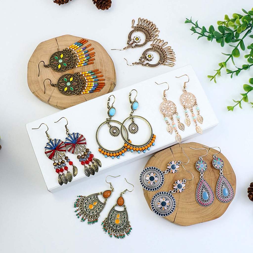 Hu Hu Hu Hu Hu Alat Bantu Pasang Kacamata♡ 1 Pasang Anting Kait Gantung Wanita Desain Hollow Hias Manikmanik Warna Warni Gaya Bohemianvintage Untuk Pesta