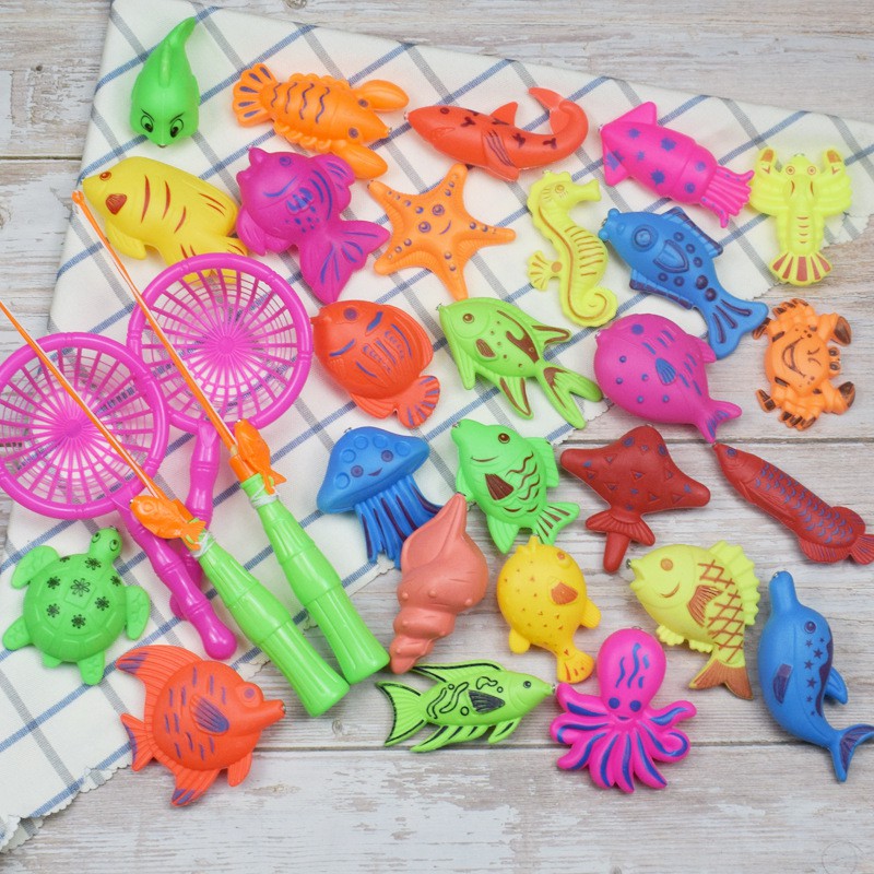 Mainan Pancing Ikan Anak-anak 32PCS + Kolam Pancingan Magnet Anak