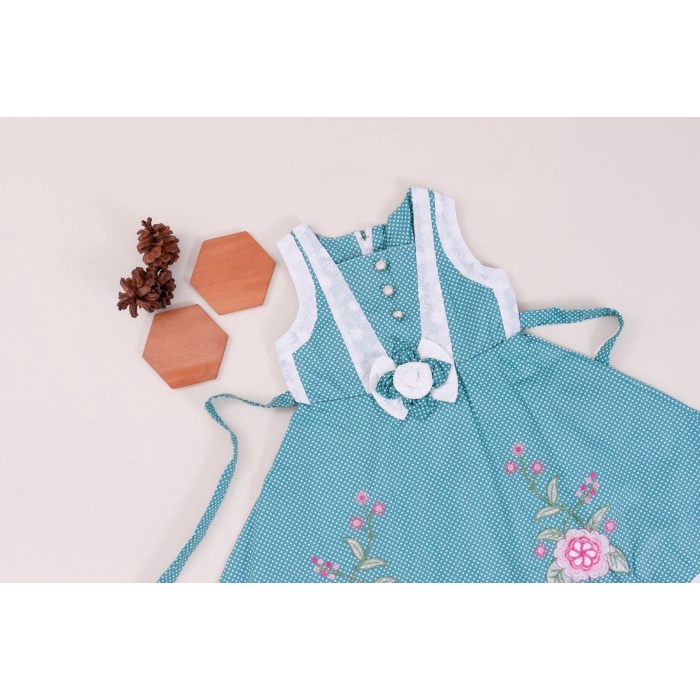 Dress Anak Nikita 3 - 10 Tahun Motif Polkadot Pita dan Bordir Bunga