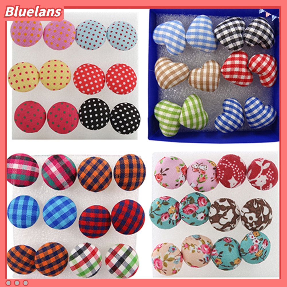 6 Pasang Perhiasan Anting Stud Gaya Vintage Warna Warni Bentuk Kancing : Bahan Plastik