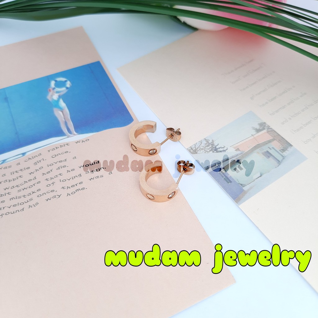 Anting Tusuk Titanium Fashion Korea C4tier Diamonds Warna RoseGold Dan Gold