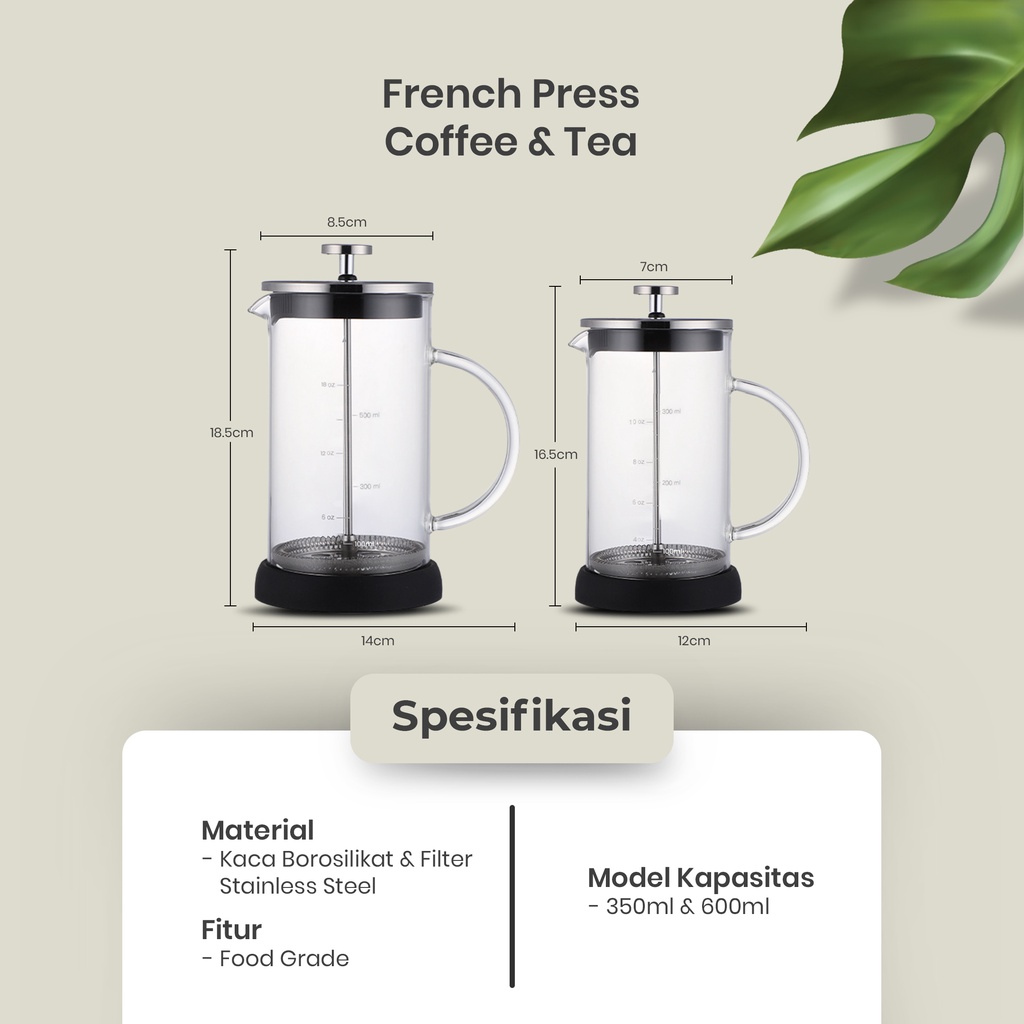 FRENCH PRESS KOPI TEH 350ml dan 600ml BAHAN KACA | COFFEE OR TEA MAKER