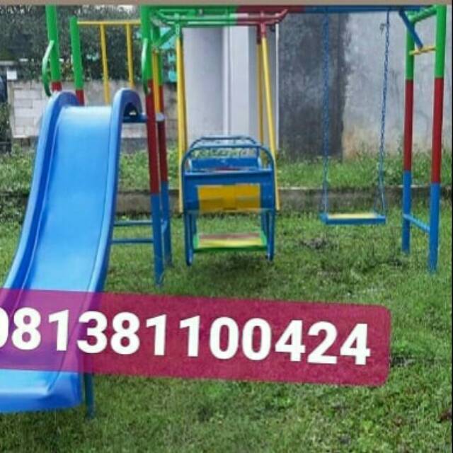 Outdoor playground mainan tiga set perosotan dan ayunan besi anti karat galvanis free ongkir jkt