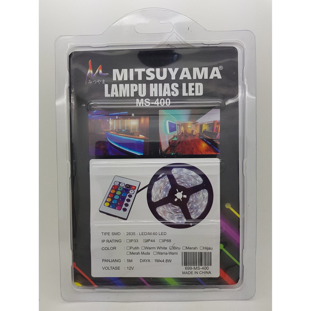 lampu flex strip BIRU 5 m MS-400 led 2835 IP44 mitsuyama + Adaptor