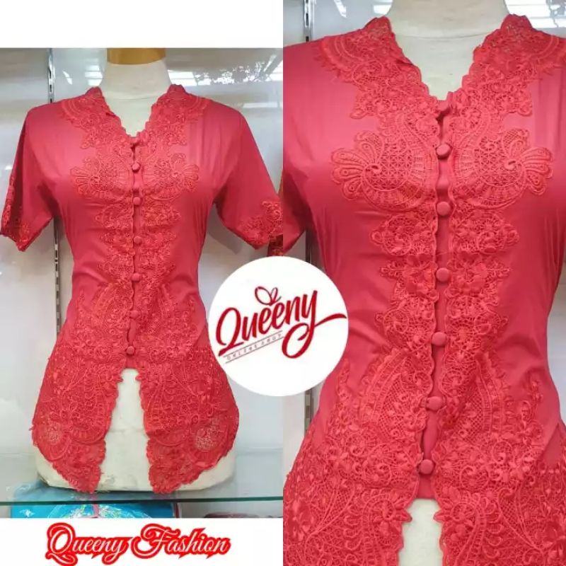 COD Kebaya Encim Katun Jepang Warna Merah / Kebaya Encim Bordir Katun Premium