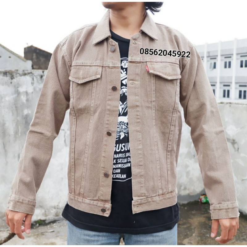 Jaket Jeans Pria Cream Crem Krem Kream Size M L XL