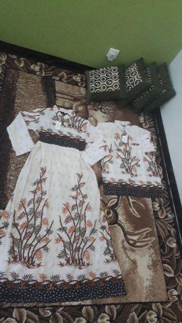 Baju Batik Couple Gamis Jumbo Murah Pasangan Modern Muslim  | Klyn - 025 Cg Bambu Putih