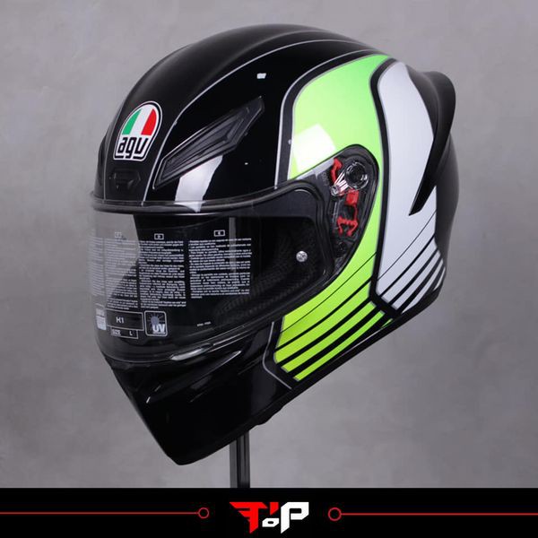 AGV K1 POWER GUNMETAL GREEN WHITE HELM FULL FACE SPOILER