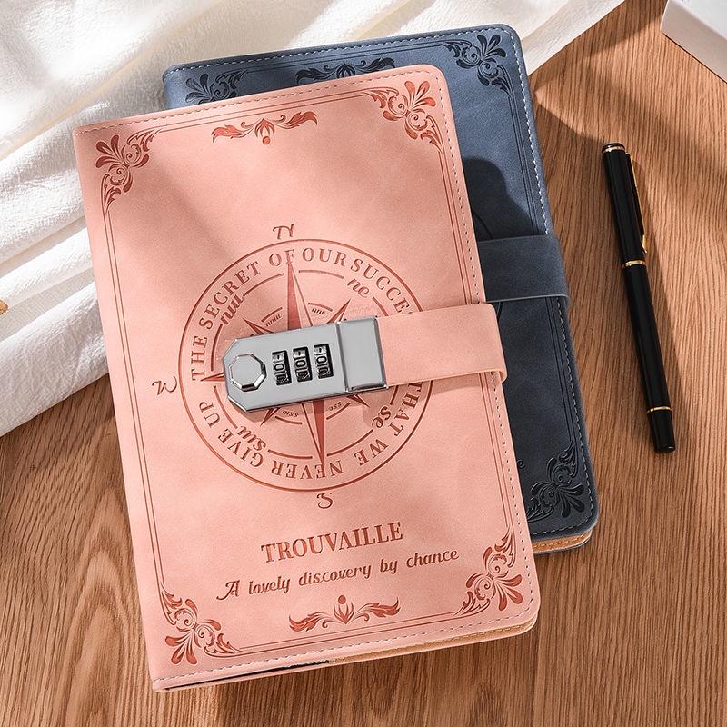 

๑◎Retro password buku A5 dengan kunci notebook buku harian siswa menebal notepad buku besar tangan notebook sub-alat tulis