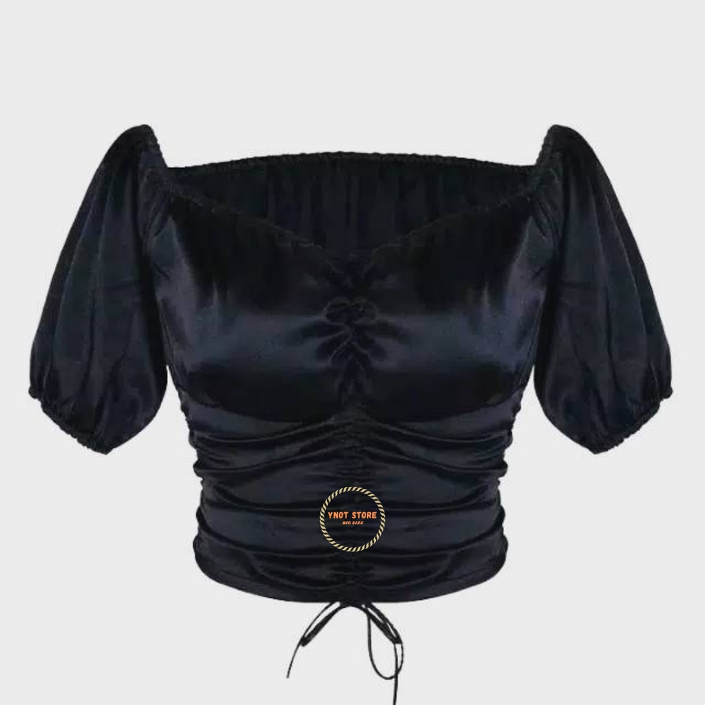 M-XXXXL ALEXANDRA TALI CROP Baju Atasan Sabrina Irise Kerut/Serut Lengan Panjang/Pendek/Balon Crop T