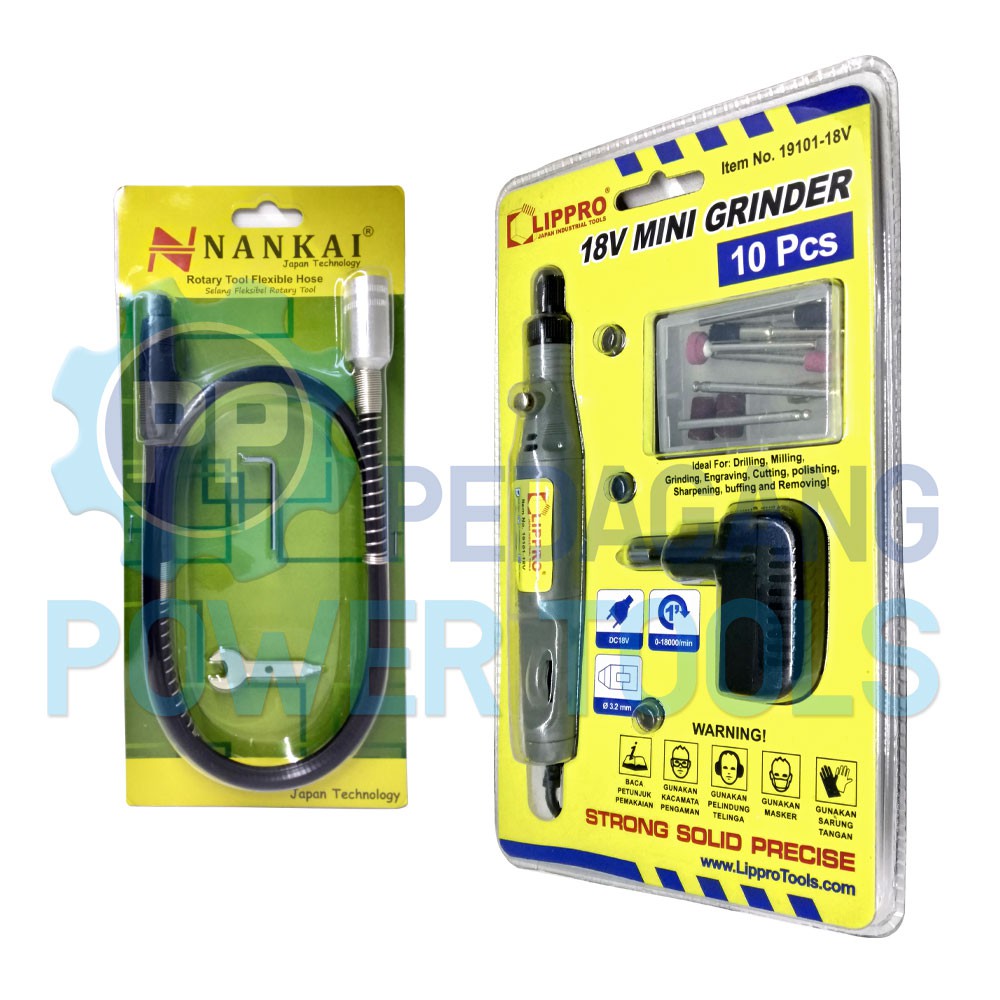 BUNDLING LIPPRO MINI GRINDER SET 10 PCS BATERAI 18V & SELANG FLEKSIBEL