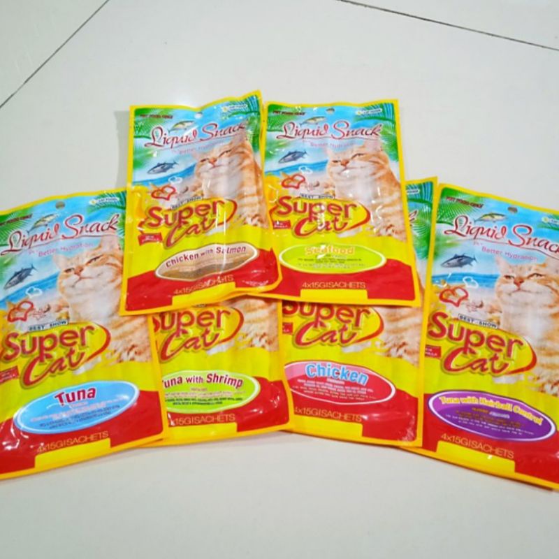 Supercat Snack creamy treat 60gr 1 dus (isi 24) Super cat Snack Kucing Cemilan Kucing Price Promo