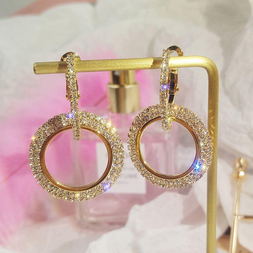 Needway   Anting Hoop Hadiah Pesta Kristal Fashion Perhiasan