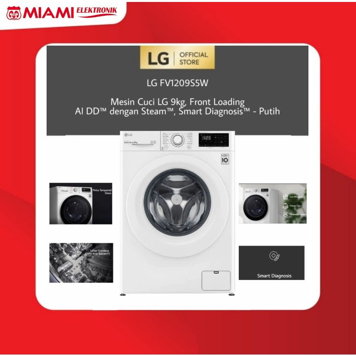 Front Loading LG 9KG FV 1209S5W / Mesin Cuci LG FV1209S5W / LG FV 1209