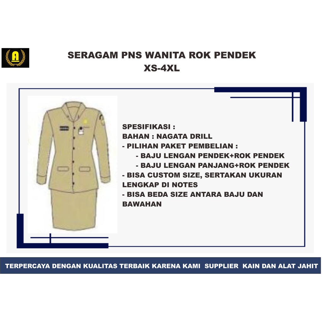 Seragam PNS Wanita PDH Pemda Rok Span Pendek XS-4XL