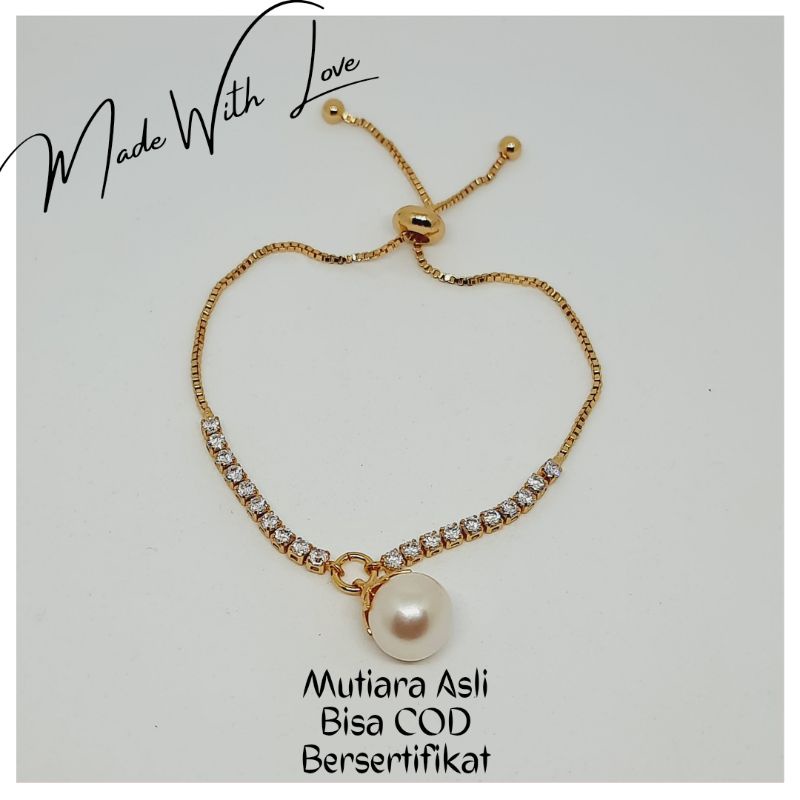Gelang Mutiara Asli Zircon Cantik Bersertifikat