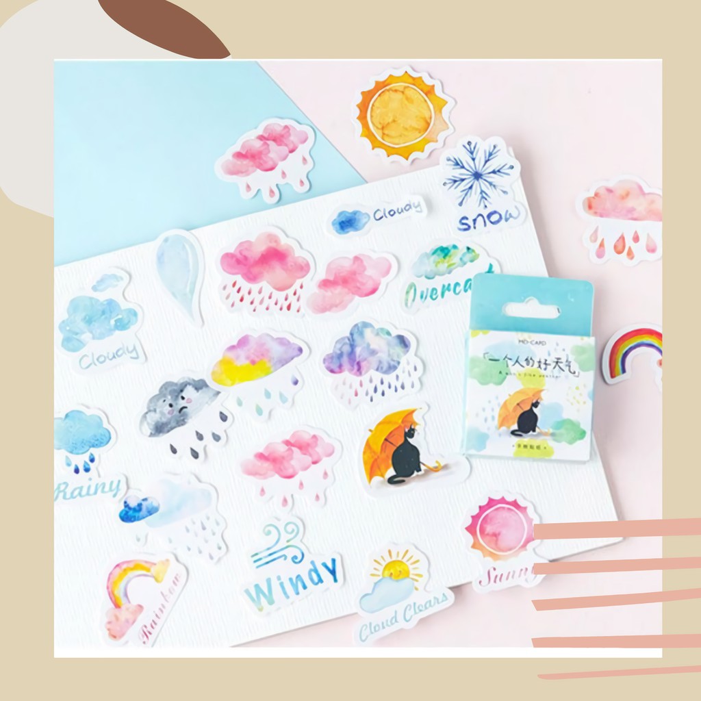 

Sticker Decoration Box Cat in Rainy Day Lucu Untuk Bullet Jurnal DIY Scrapbook Murah