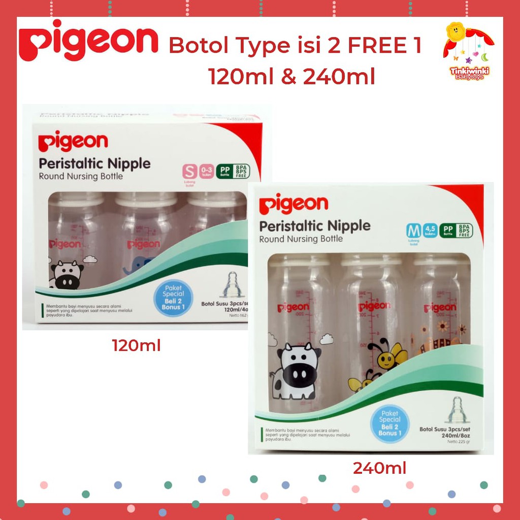 Pigeon Botol Type 120ml &amp; 240ml isi 2 FREE 1