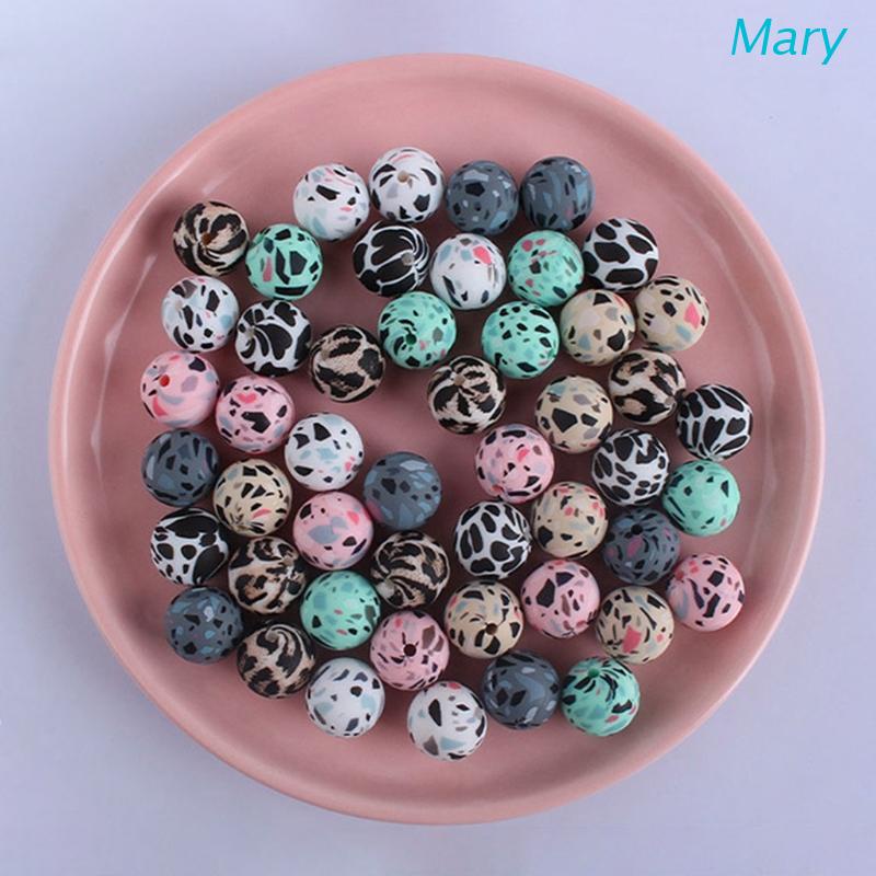 Mary 10Pcs / Pak Mainan Teether Bayi DIY Motif Macan Tutul Ukuran 15 mm Bahan Silikon