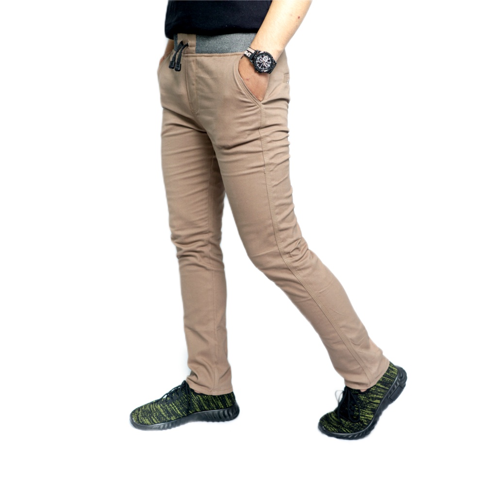 ANDROS 53 CELANA CHINO PANJANG PRIA PINGGANG KARET WARNA COKLAT TUA - CELANA PANJANG CHINOS PREMIUM