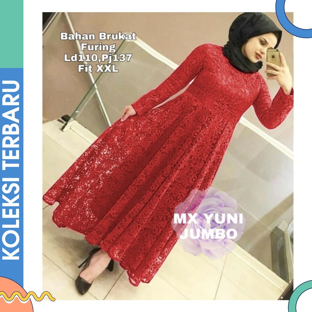 MAXI YUNI JUMBO XXL MERAH CABE SKR Baju Gamis Wanita(GAMIS TERBARU)GAMIS TILE SYAKIRA M L XL XXL X