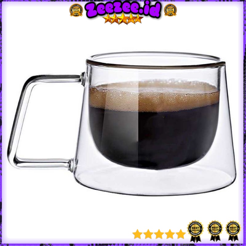 Cangkir Kopi Anti Panas Double Wall Glass Doomed Gelas Cangkir Kopi Double Glass Coffee Mug 240ml