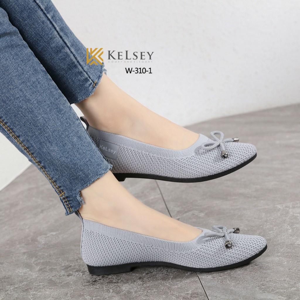 IMPORT ORIGINAL kelsey W-310-1WW Sepatu Flat Shoes Murah Cewek Wanita Batam BLACK HITAM ABU GREY KHA
