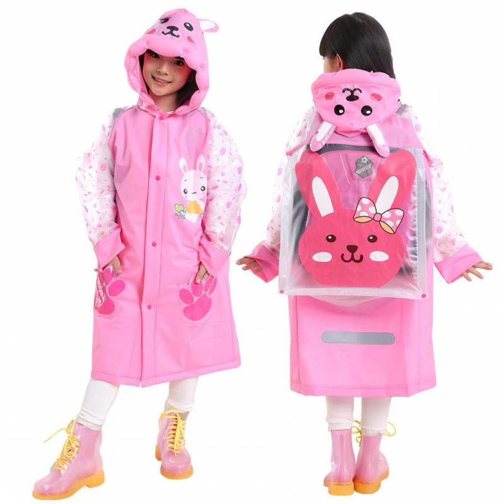 Jas Hujan Anak motif PINK RABBIT Dengan ruang ransel