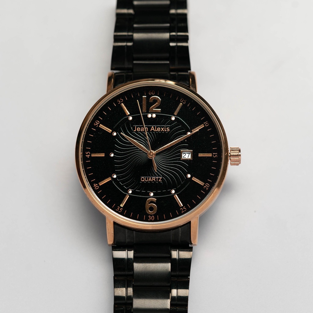 Jam Tangan Rantai Pria Cowok Anti Air Jean Alexis KLETOS GHST JA116 - Prestige Edition - Black Dial 