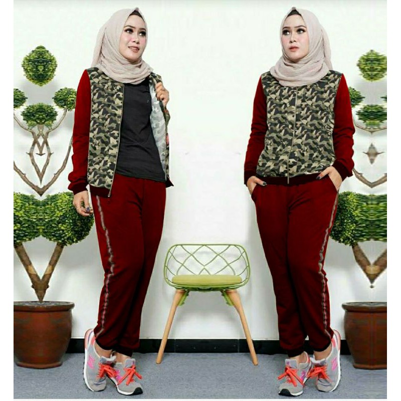 setelan jaket Wanita / Set Jaket Training Loreng