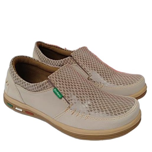 Sepatu kulit pria casual merek kickers handmade slip on asli original kasual hiking tanpa tali murah
