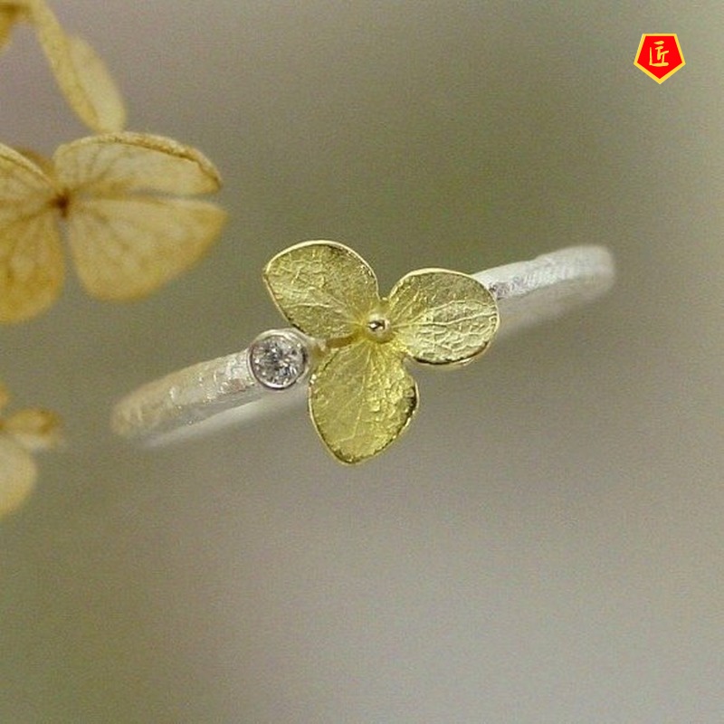 [Ready Stock]Minimalist Creative 18K Golden Clover 925 Silver Ring