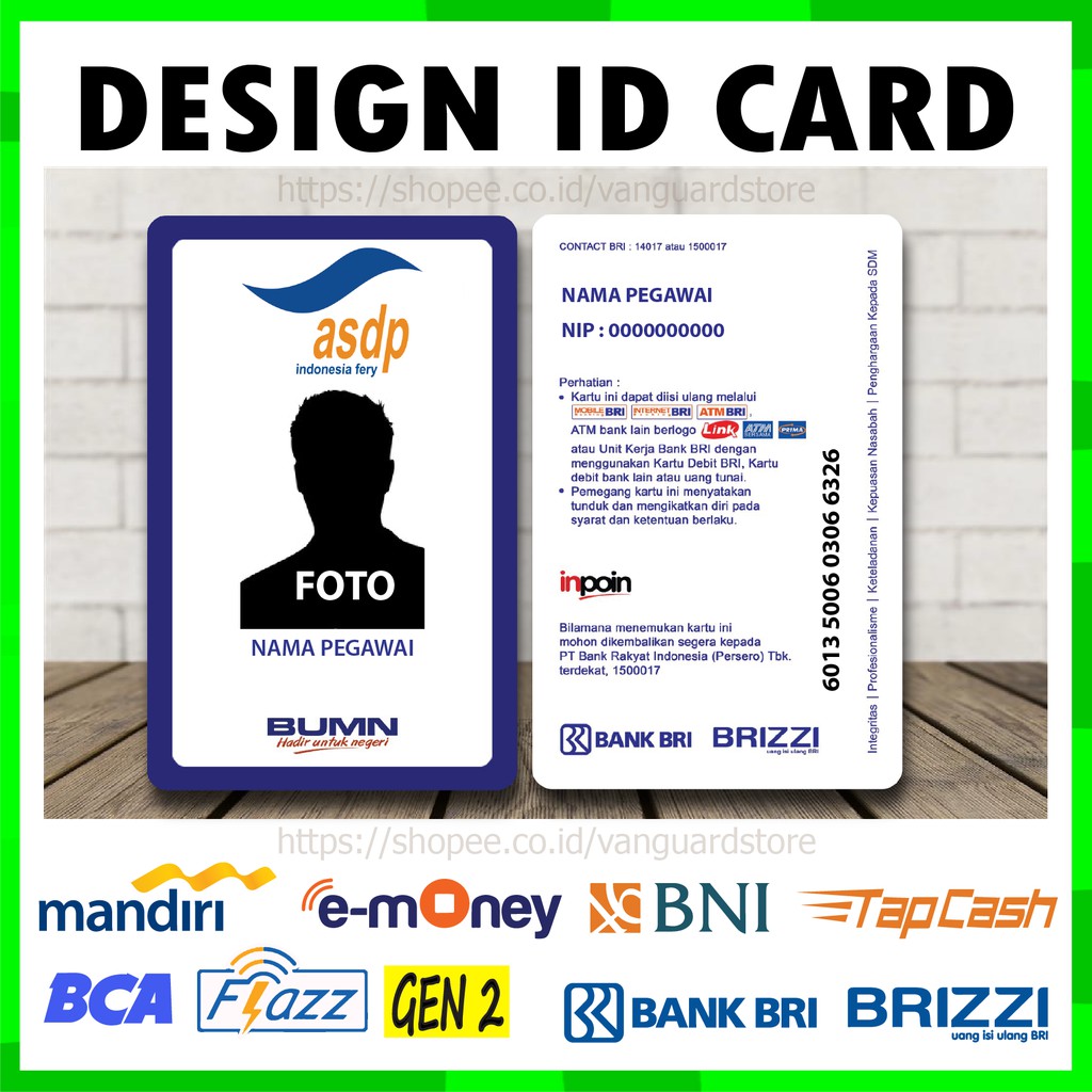 KARTU EMONEY ID CARD ASDP KARTU ETOLL E MONEY MANDIRI FLAZZ BCA BRIZZI TAPCASH BNI - 2 SISI