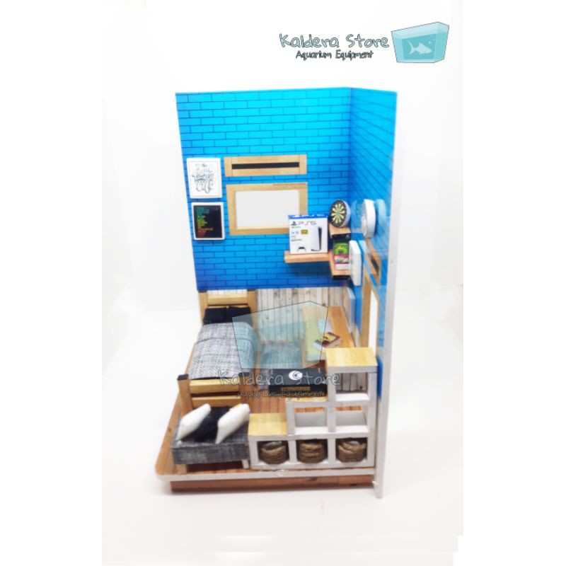 Aquarium Kamar Kost Ikan Cupang Tema Biru